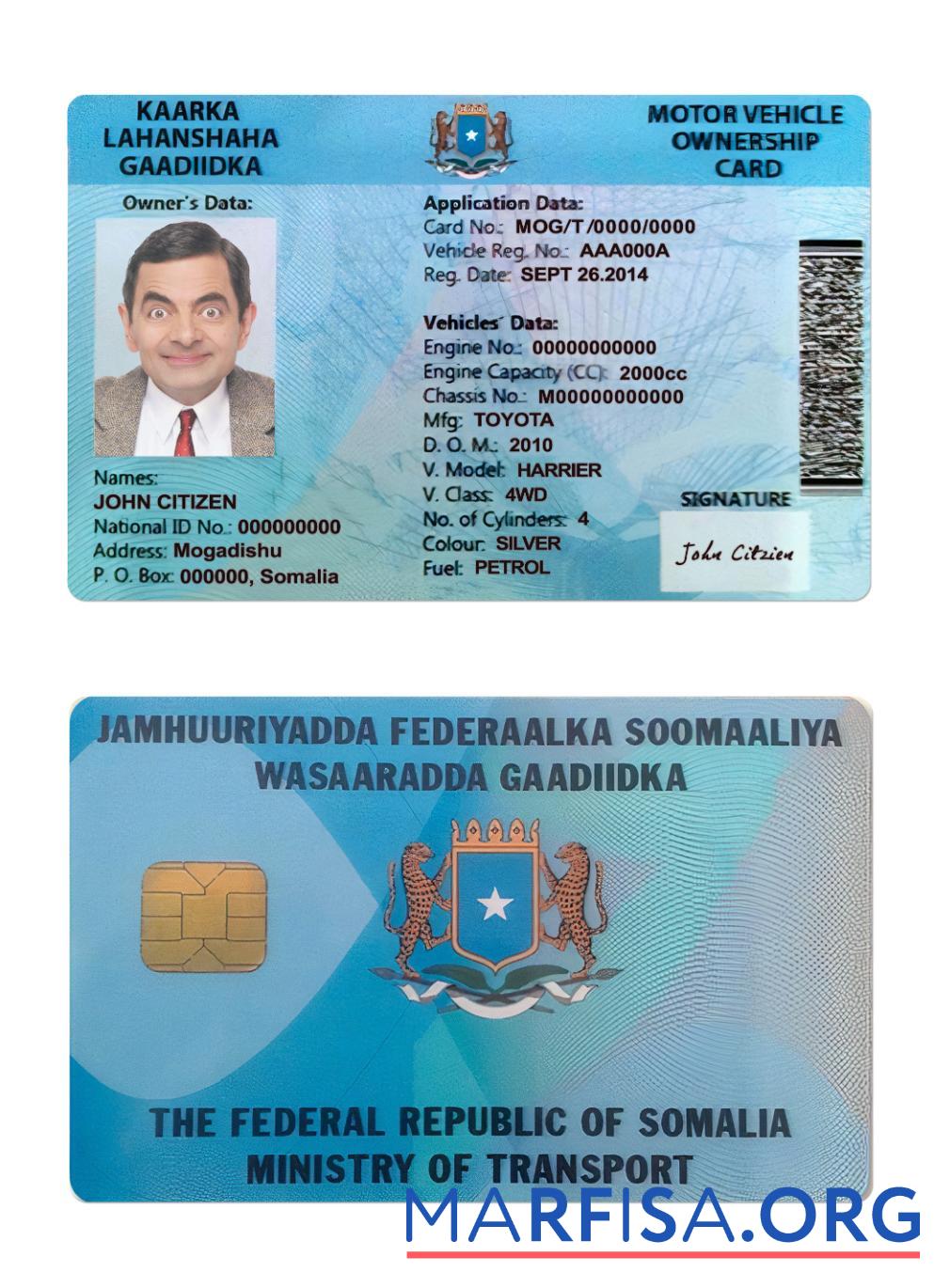 Printable Somalia driving license download for verification